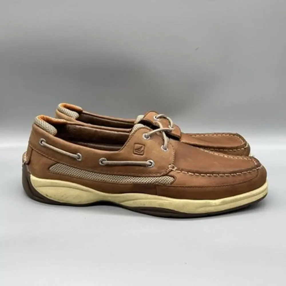 Sperry Shoes Mens 13 Brown Leather Top Sider Boat Deck Moc Toe Casual Comfort